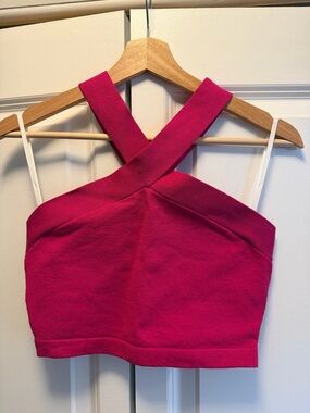 Babaton Cross-Back Crop Tank Top in Fuchsia
